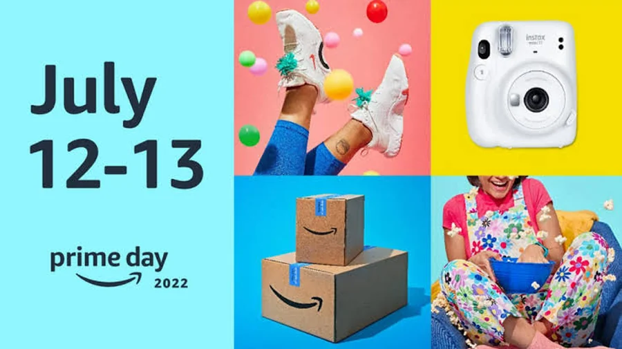 Prime Day 2022 promotional tile showing the dates July 12 to 13 beside a four-up grid of product photography