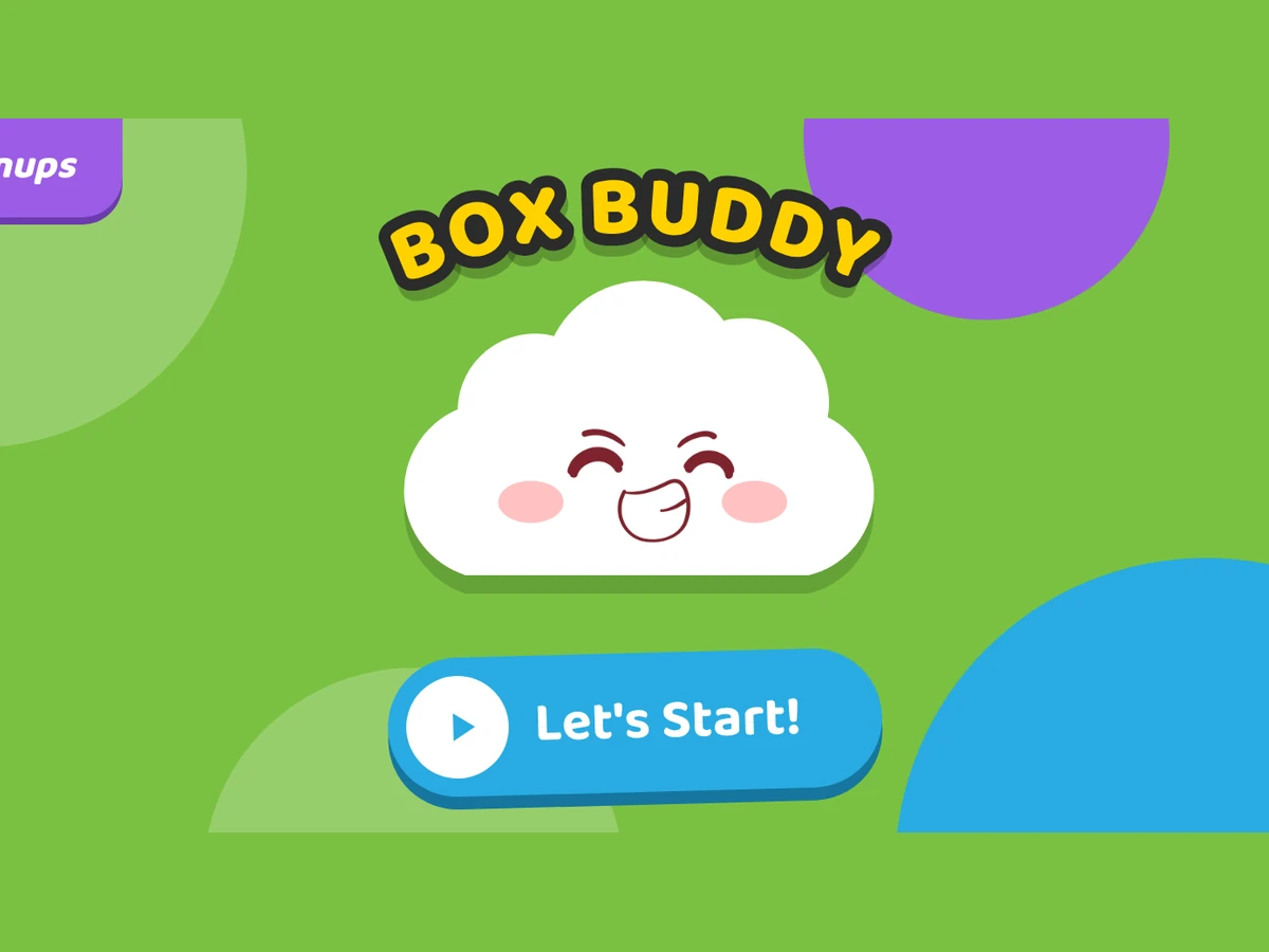 Box Buddy home screen: the game's logo above a smiling cloud character and a Let's Start button