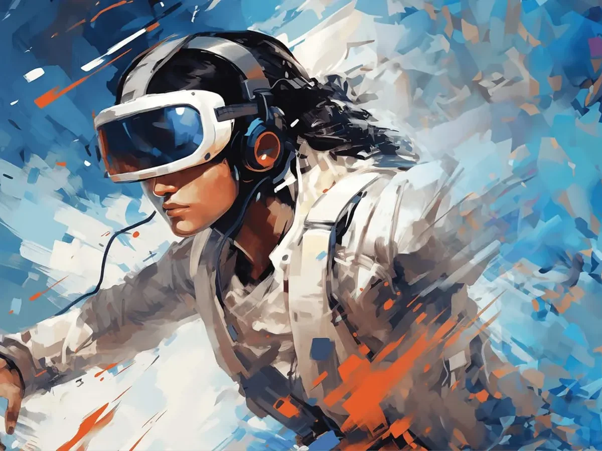 Painted illustration of a trainee wearing a VR headset mid-session