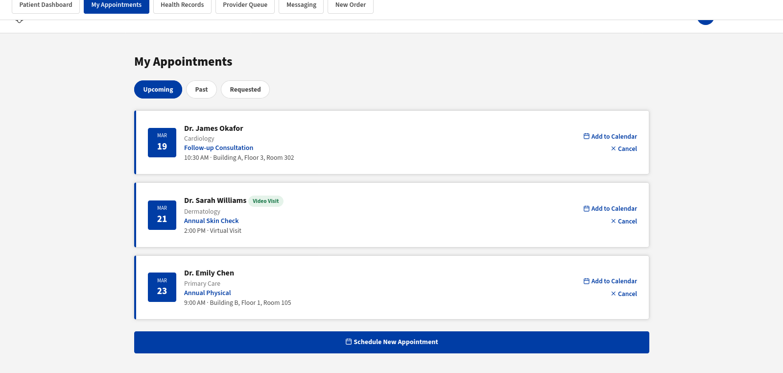 Appointments screen