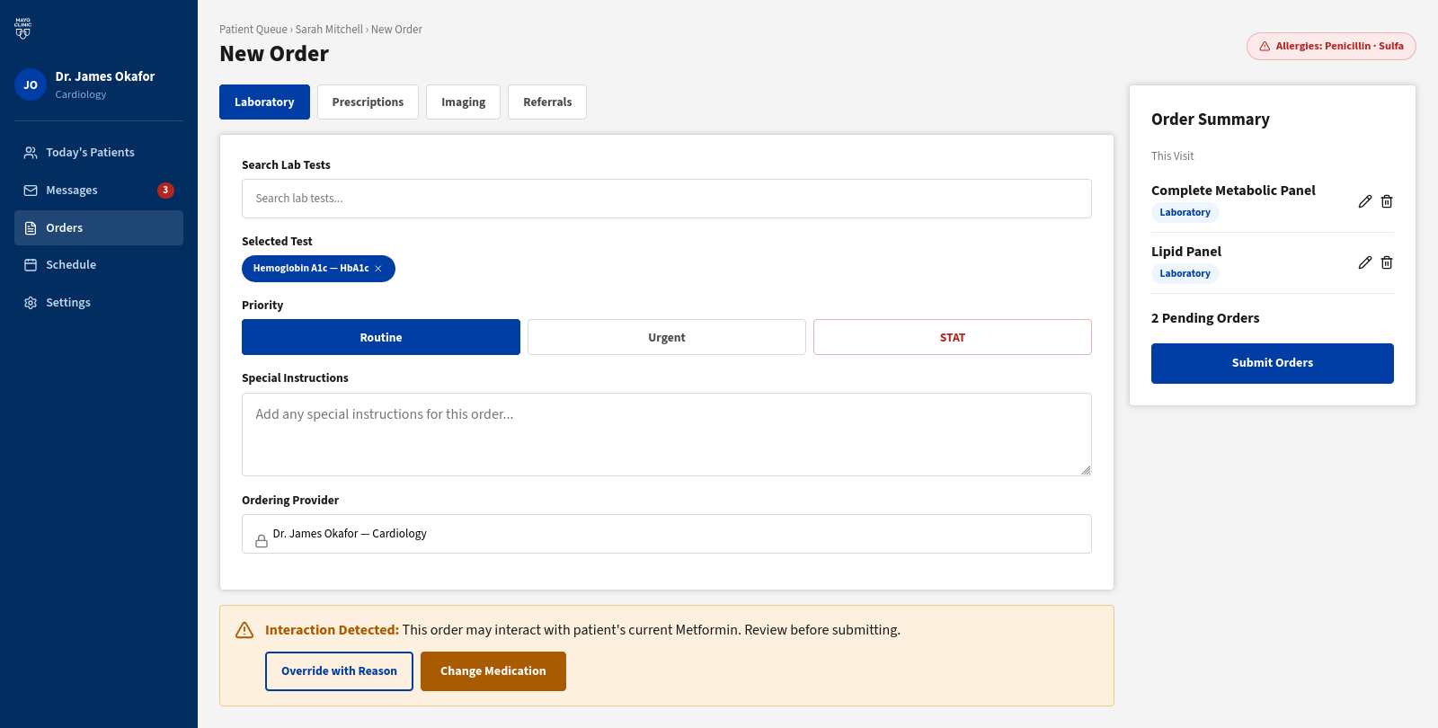 Order Entry screen