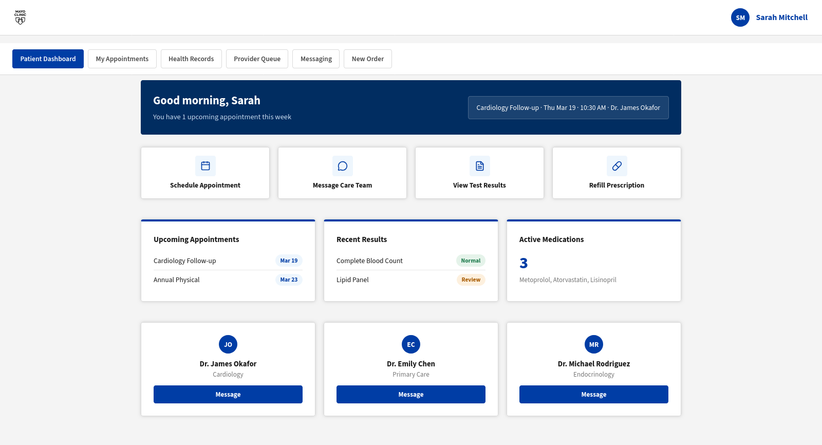 Patient Dashboard screen