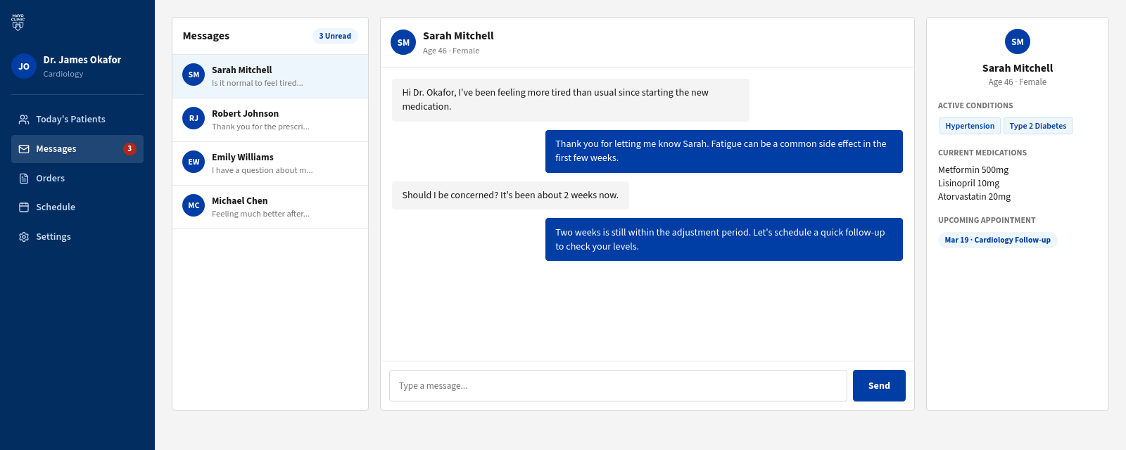 Provider Messaging screen