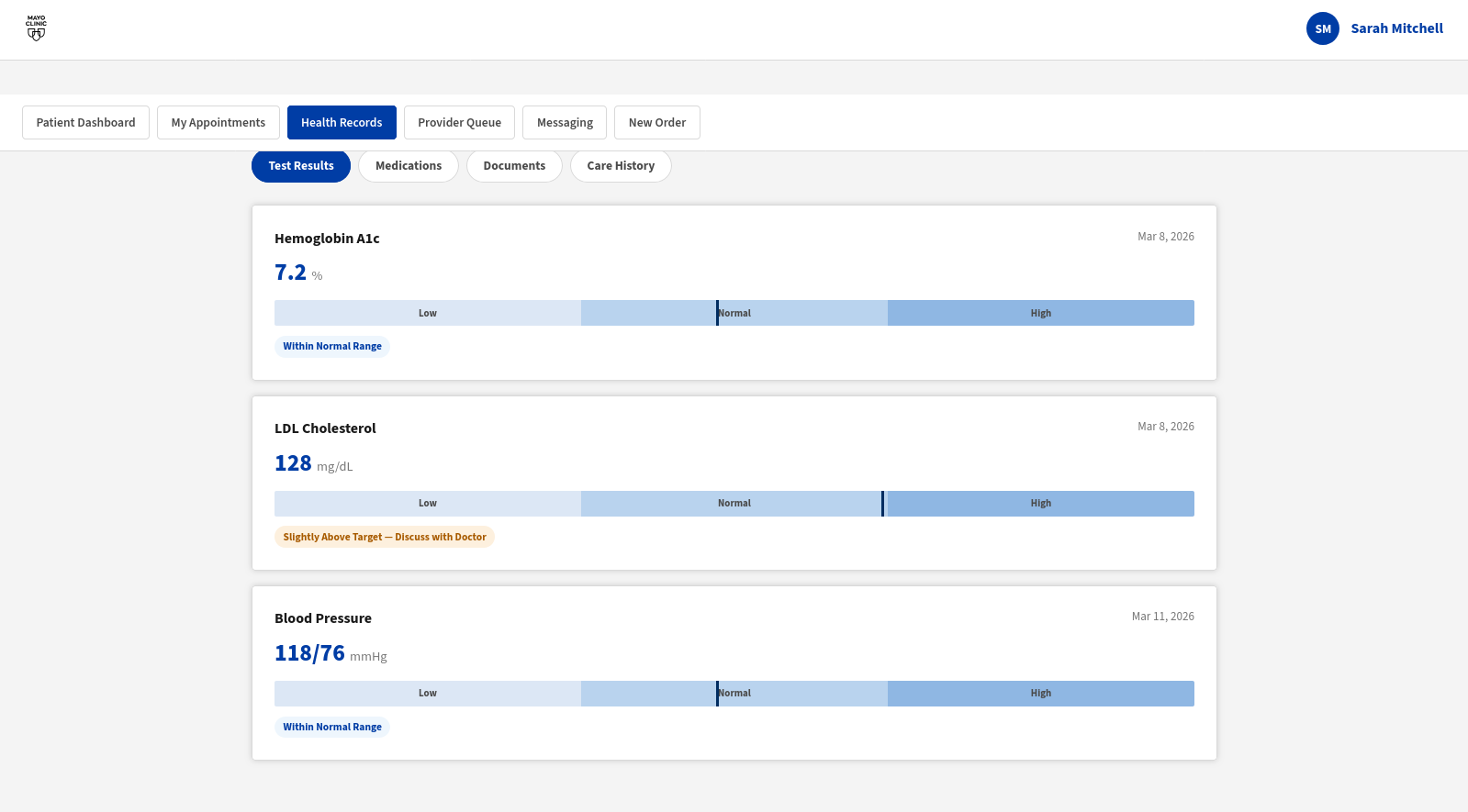 Test Results screen